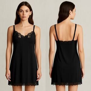 Ilusión Black Lace Slip Dress Nightgown | Size 42 (US M/L)